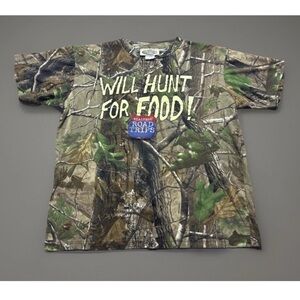 Vintage Realtree Camo Hunting T-Shirt XL Will Hunt for Food Funny Outdoors Tee